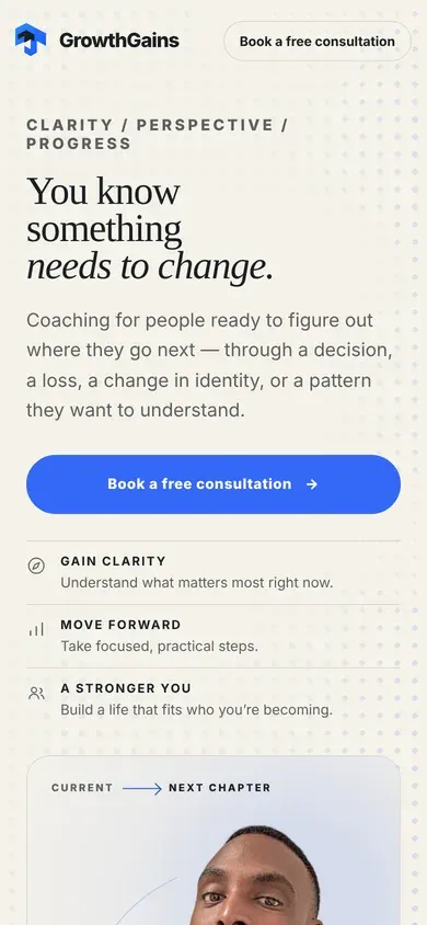 GrowthGains home page on a phone